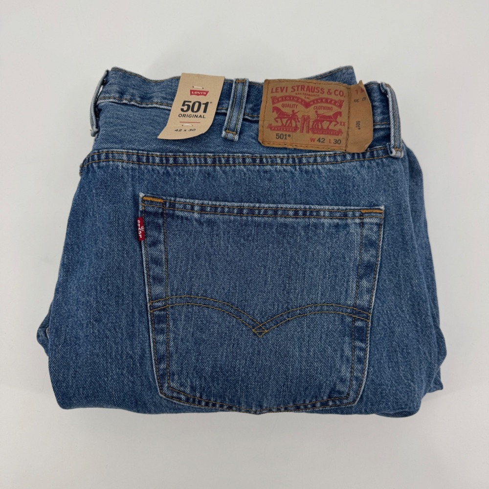 NEW Levis 501 Original Fit Jeans Mens 42x30 Blue Denim Button Fly New With Tags